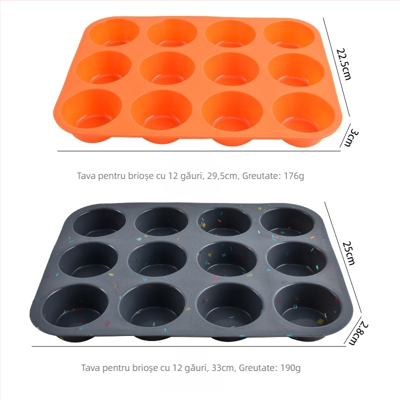Formă din silicon cu 12 compartimente, rotundă, pentru checuri și brioșe (Material: silicon; Formă: rotundă; Categorie: forme de copt; Anul lansării: 2020)