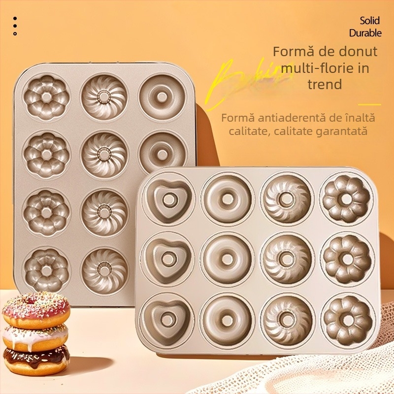 Set forme pentru gogoși antiaderente, design floare de prune, oțel carbon, 6 sau 12 cavități