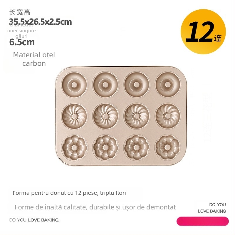 Set forme pentru gogoși antiaderente, design floare de prune, oțel carbon, 6 sau 12 cavități