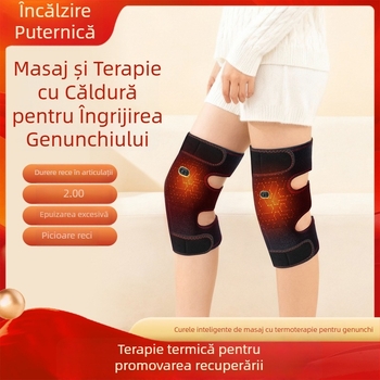 Bandaje electrice de masaj pentru genunchi cu compresie caldă și vibrații; temperatura 55–72°C; putere 10W; tensiune 5V; greutate 600g
