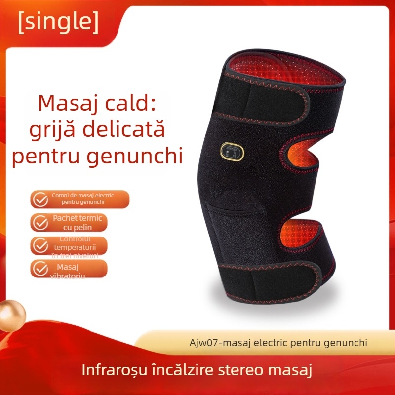 Bandaje electrice de masaj pentru genunchi cu compresie caldă și vibrații; temperatura 55–72°C; putere 10W; tensiune 5V; greutate 600g