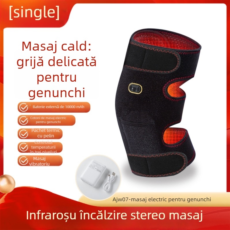 Bandaje electrice de masaj pentru genunchi cu compresie caldă și vibrații; temperatura 55–72°C; putere 10W; tensiune 5V; greutate 600g