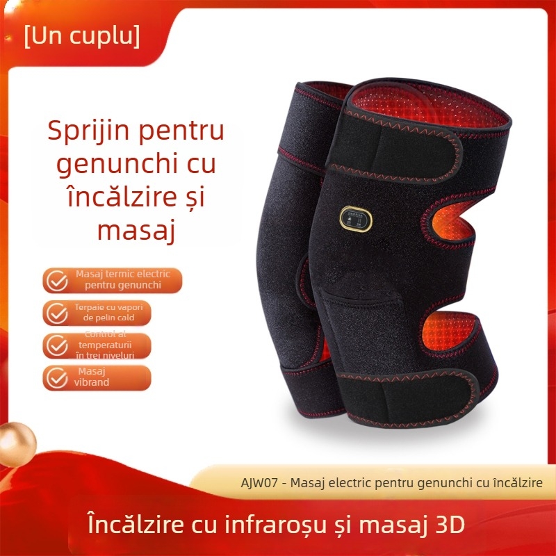Bandaje electrice de masaj pentru genunchi cu compresie caldă și vibrații; temperatura 55–72°C; putere 10W; tensiune 5V; greutate 600g