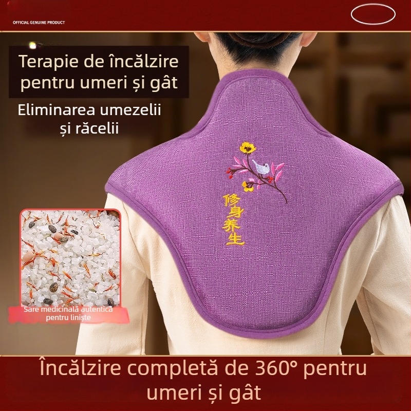 Sac de compresie cald pentru umăr și gât, cu încălzire electrică, pachet cu sare de mare și sare brută pentru îngrijire cervicală acasă