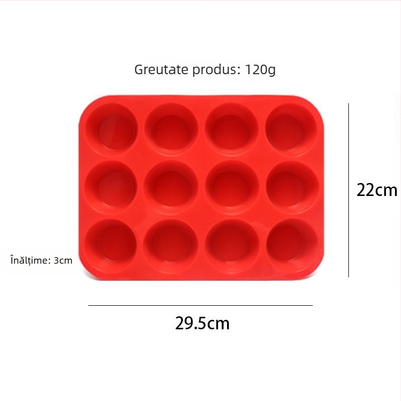 Shallow Sea formă din silicon pentru prăjituri, 12 cavități, rotundă, calitate alimentară, roșie, dimensiuni 29,5 × 22 × 3 cm