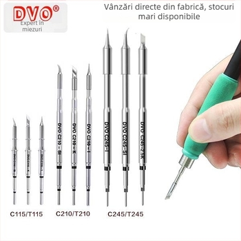 Vârf de lipit C210 serie; cupru, fără plumb; forme vârfului: pointed head / knife head / curved head; interval de temperatură 0–500°C; putere maximă 150W; compatibil cu stații GVM/JBC/OSS/T26