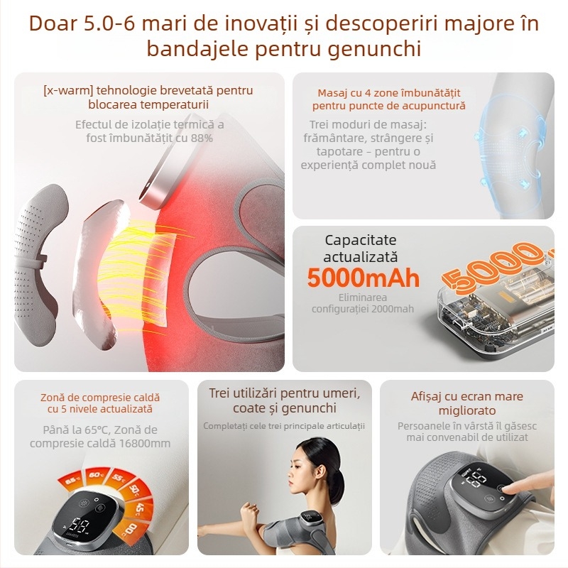 Kopefy KPF-Knee13 Masaj pentru genunchi, încălzire electrică – masaj cu mai multe moduri și compresie caldă în mai multe niveluri, pentru vârstnici și adulți de vârstă mijlo­cie