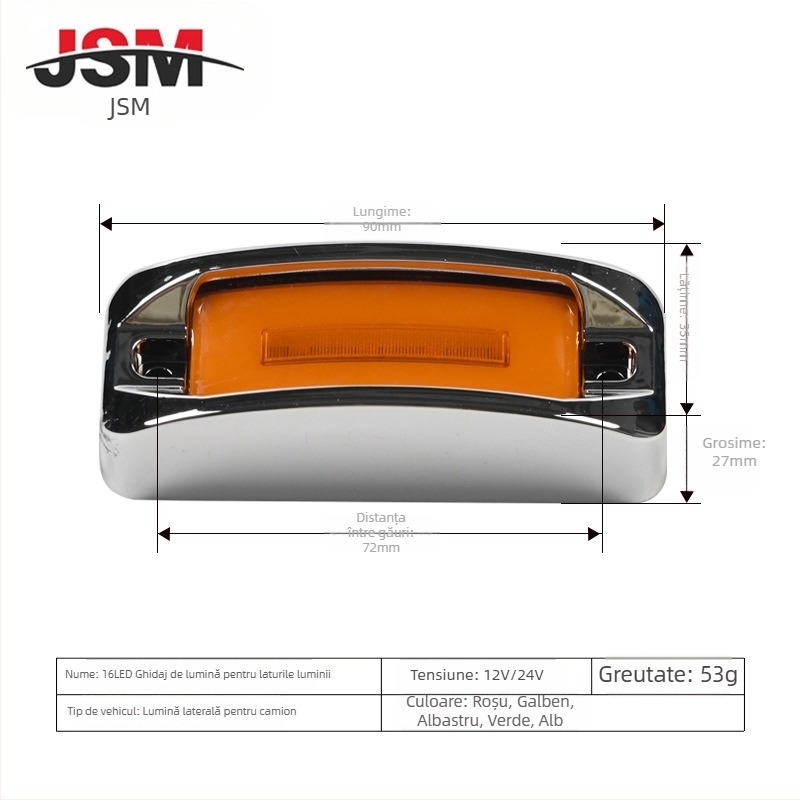 Lumină laterală LED pentru camion - 12–24V, 16 LED, iluminare tip edge light, IP65, durată de viață 50.000 ore