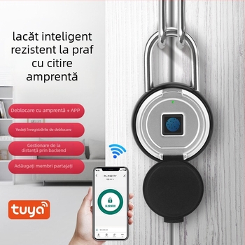 Lăcăt inteligent cu amprentă și control prin APP, 30 amprente stocate, scanare 0,5 s, 500.000 cicluri, rezistent la apă, pentru dulapuri, valize și rucsaci