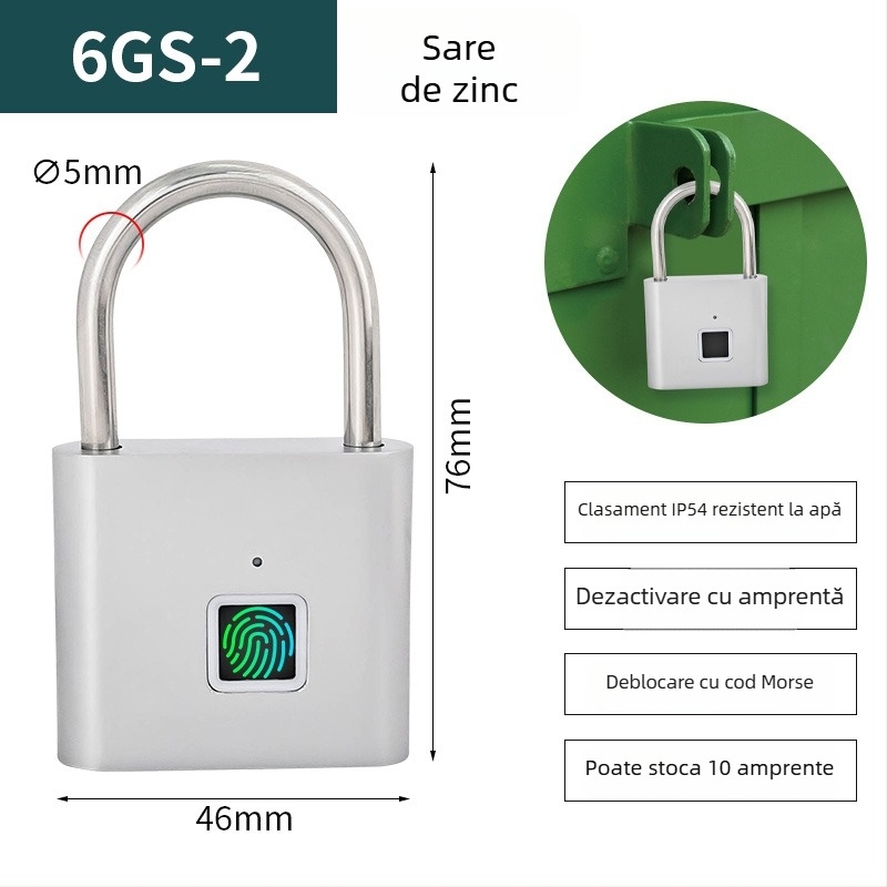 Lăcăt inteligent cu amprentă și control prin APP, 30 amprente stocate, scanare 0,5 s, 500.000 cicluri, rezistent la apă, pentru dulapuri, valize și rucsaci