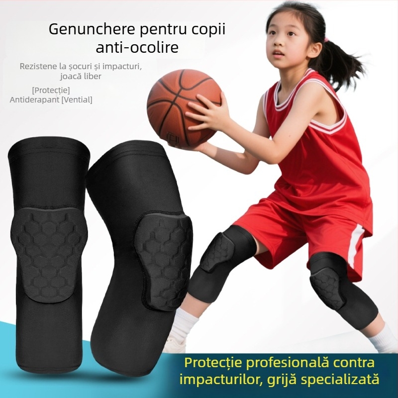 Genunchiere pentru protecție la fotbal, baschet și alergare — material principal: Spandex; material: Poliester; parte protectoare: genunchiul; sporturi aplicabile: fotbal, baschet, alergare
