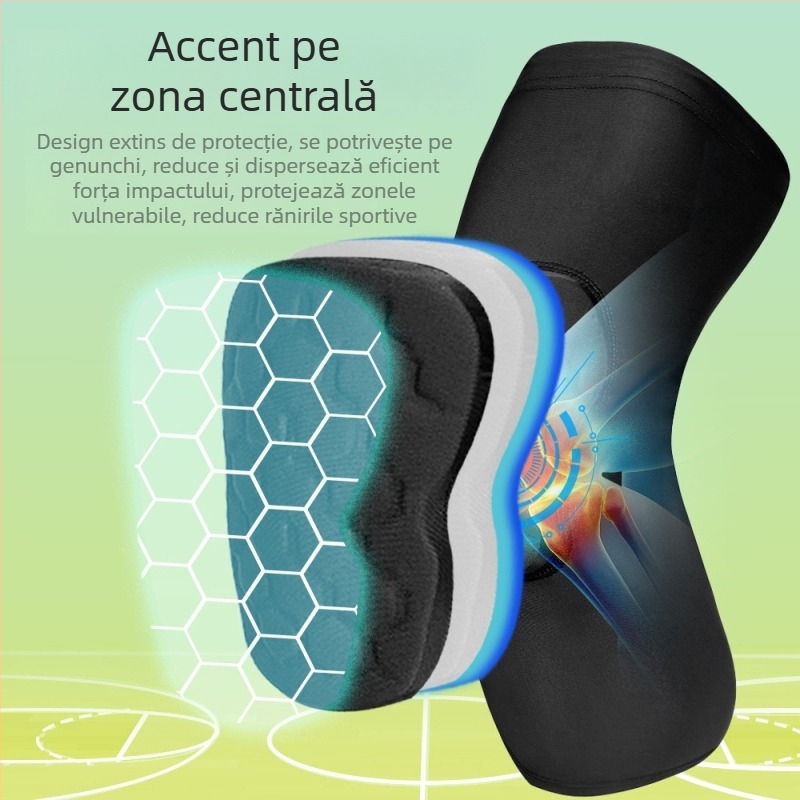 Genunchiere pentru protecție la fotbal, baschet și alergare — material principal: Spandex; material: Poliester; parte protectoare: genunchiul; sporturi aplicabile: fotbal, baschet, alergare