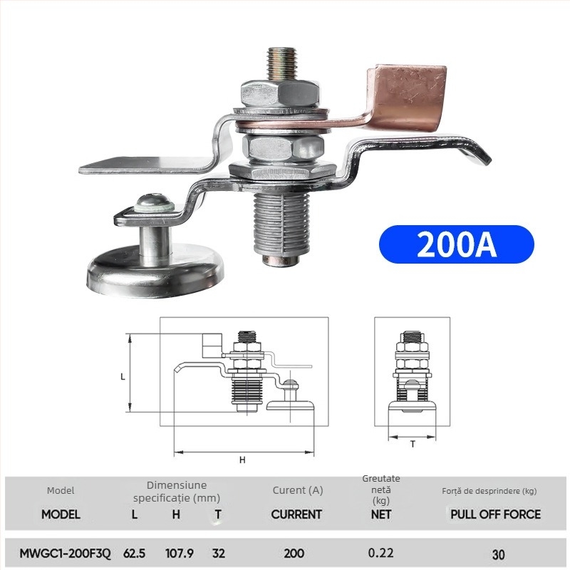 Clamă magnetică de împământare pentru sudură MWGC1-200F3Q, Li Shuai; material NdFeB; seria MWGC1; curent de sudură 200A; forță maximă de tracțiune 30 kg