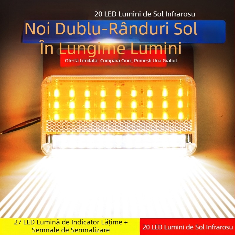 Lumină LED laterală pentru camion, cu două rânduri, impermeabilă, 24V, lumină de mers înapoi