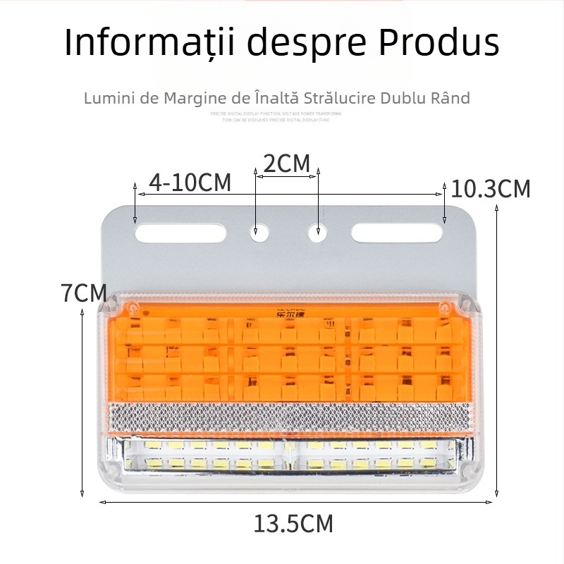 Lumină LED laterală pentru camion, cu două rânduri, impermeabilă, 24V, lumină de mers înapoi