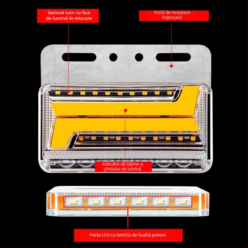 Lumină LED laterală pentru camion, margine de iluminare impermeabilă cu flux bidirecțional, 24V, semnal de direcție