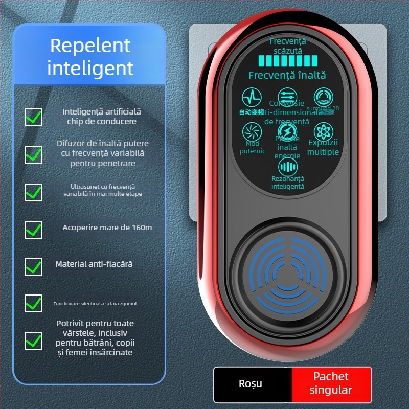 Repelent ultrasonic interior pentru ţânţari și insecte, reîncărcabil, 220V, ambalat în cutie