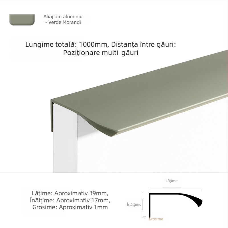 Ușă de garderobă, mâner invizibil arc deget, stil Morandi minimalist, aliaj de aluminiu, etanșare pe margine