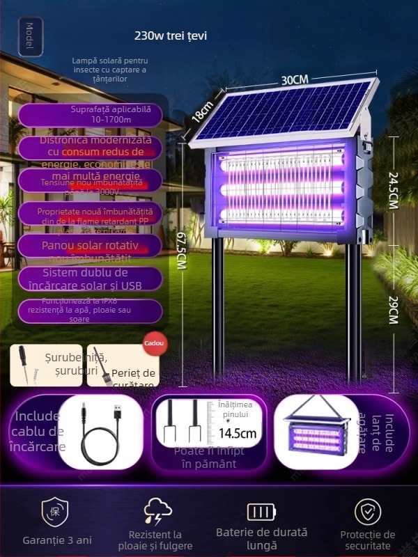 Lampă solară pentru omorârea țânțarilor, exterior, model MWD-tyn-H, tensiune 240 V, design rotund-patrat, marcă Xinya