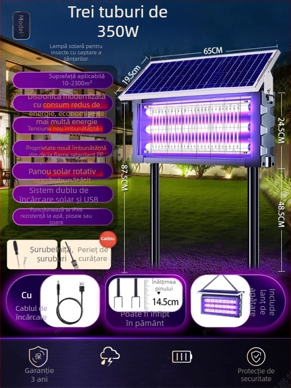 Lampă solară pentru omorârea țânțarilor, exterior, model MWD-tyn-H, tensiune 240 V, design rotund-patrat, marcă Xinya