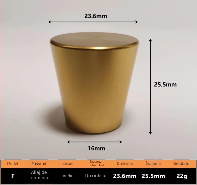 Maner pentru garderobă, cu o singură gaură, conic, din aliaj cupru-aluminiu, finisaj oxid, stil modern, modelul 10, Golden