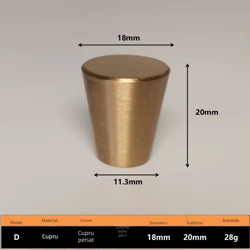 Maner pentru garderobă, cu o singură gaură, conic, din aliaj cupru-aluminiu, finisaj oxid, stil modern, modelul 10, Golden