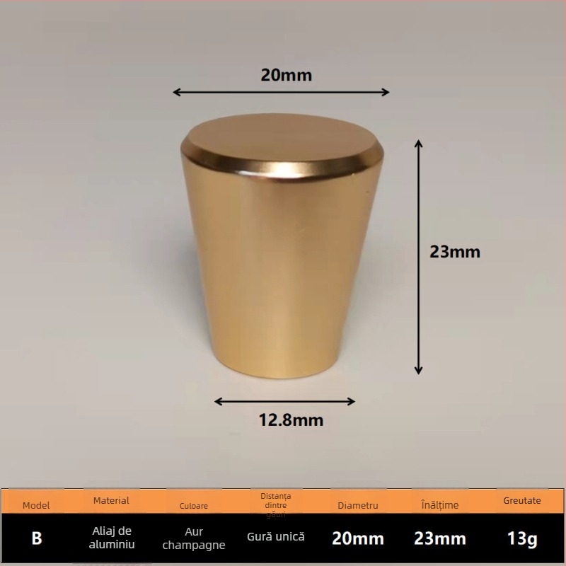 Maner pentru garderobă, cu o singură gaură, conic, din aliaj cupru-aluminiu, finisaj oxid, stil modern, modelul 10, Golden