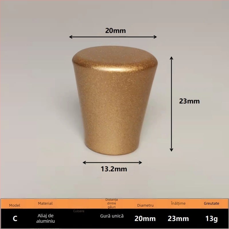 Maner pentru garderobă, cu o singură gaură, conic, din aliaj cupru-aluminiu, finisaj oxid, stil modern, modelul 10, Golden