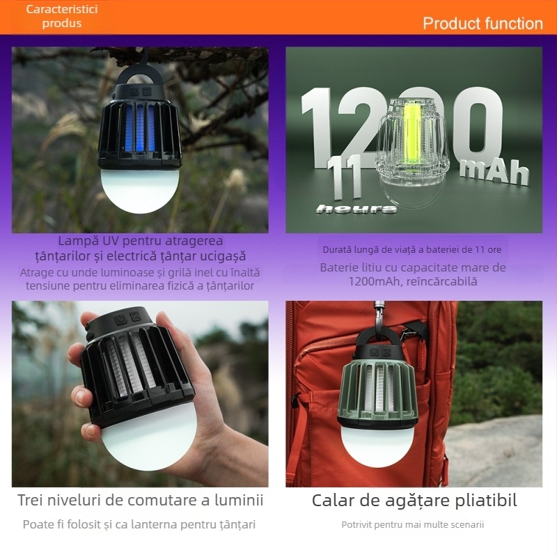 Lampa de camping impermeabilă pentru țânțari, portabilă și reîncărcabilă, SB-6059, 3.7V, 1W, 6000–6500K