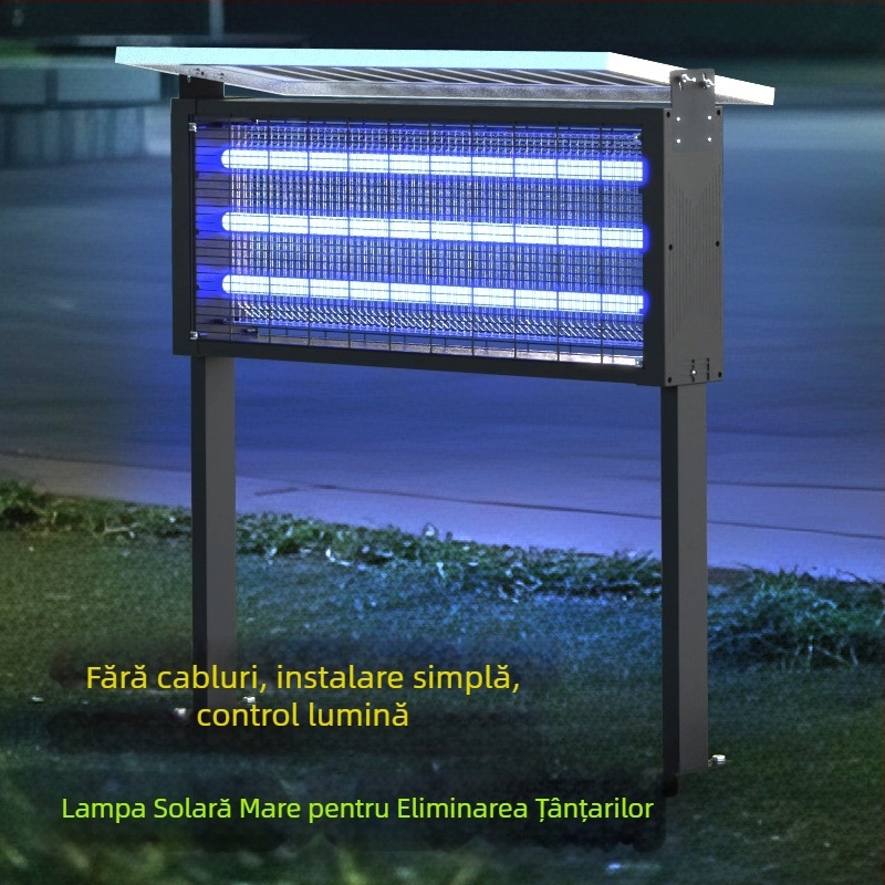 Lampă de insecte anti-țânțari solară pentru exterior — rezistentă la ploaie, ucide țânțarii prin șoc electric; acoperire 100–400 m²; baterie reîncărcabilă 1500 mAh+; baterie detașabilă.