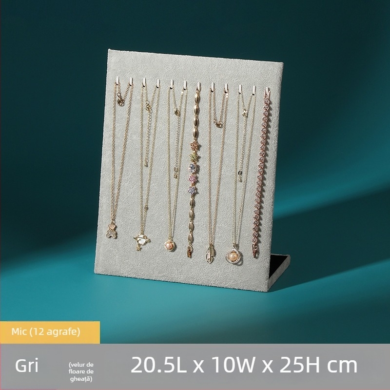Raft de expunere din lemn pentru coliere, design în formă de L, învelitoare din velur, stil antic, Mengluo