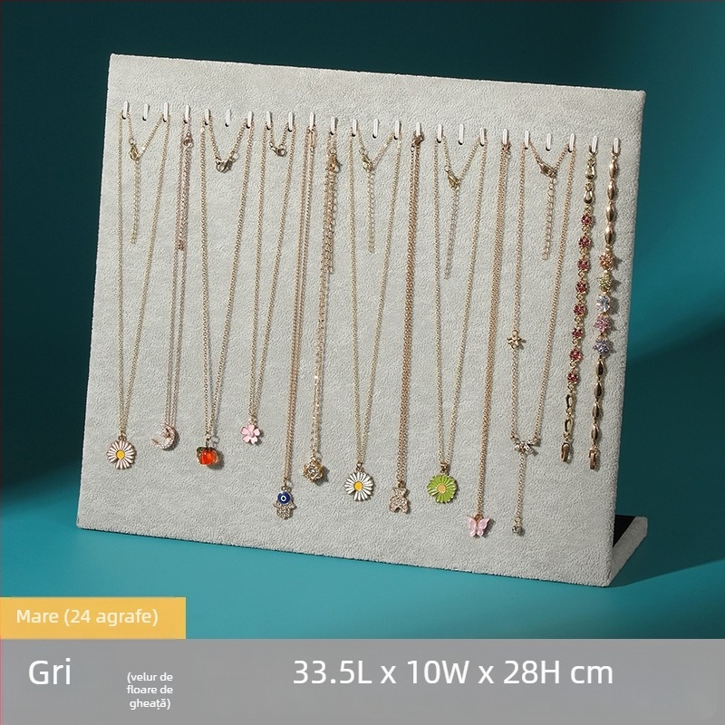 Raft de expunere din lemn pentru coliere, design în formă de L, învelitoare din velur, stil antic, Mengluo
