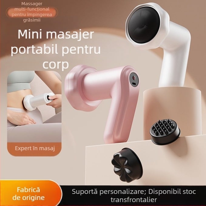 Masajer electric portabil pentru corp, cu 6 capete de masaj, motor cu perii, baterie încorporată, multifuncțional, 5+ niveluri de viteză