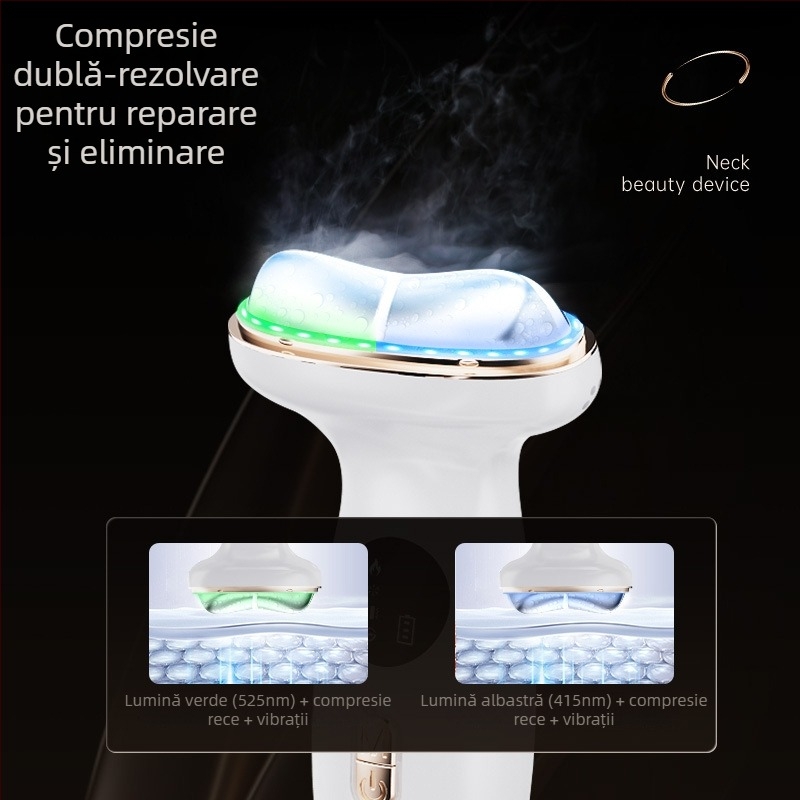 Dispozitiv de înfrumusețare a gâtului cu masaj prin vibrații, terapie cu fotoni și modul rece pentru lifting și fermitate, reducerea ridurilor și rejuvenarea pielii (Model DYM063)
