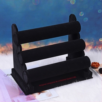 Raft de afișare bijuterii, design geometric, structură din plăci PVC dens, înveliș velur, stil artistic