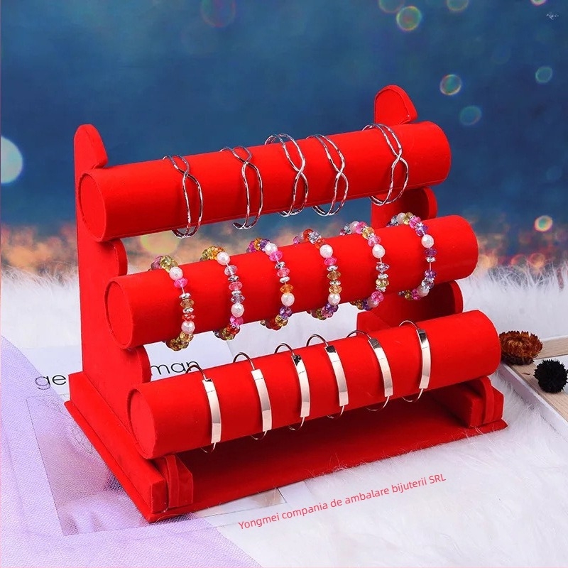 Raft de afișare bijuterii, design geometric, structură din plăci PVC dens, înveliș velur, stil artistic