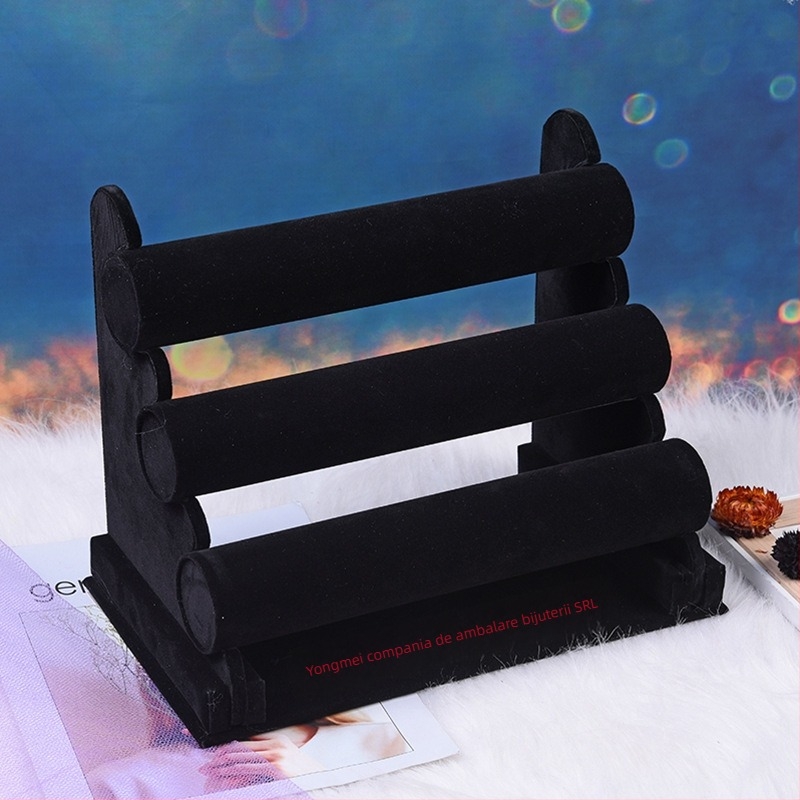 Raft de afișare bijuterii, design geometric, structură din plăci PVC dens, înveliș velur, stil artistic