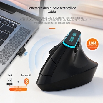 Mouse ergonomic reîncărcabil, wireless, cu dual-mode 2.4G și Bluetooth, design vertical, 6 butoane, 1600 DPI