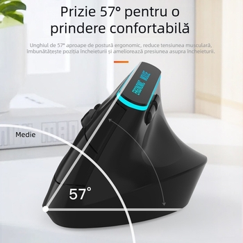 Mouse ergonomic reîncărcabil, wireless, cu dual-mode 2.4G și Bluetooth, design vertical, 6 butoane, 1600 DPI