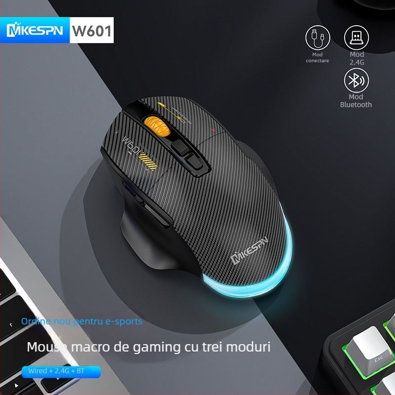 Mouse de gaming W601 – 12800 DPI, USB, 2.4G wireless, 7 butoane, Suport macro