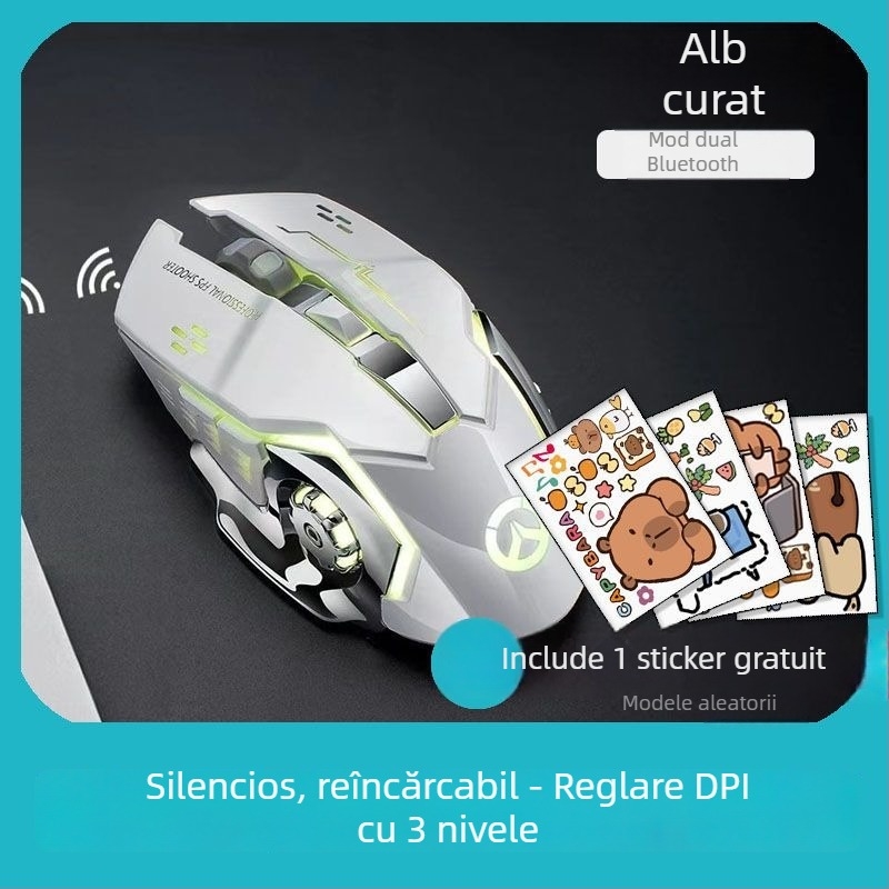 Maus optic wireless cu interfață USB, 1000 DPI, reglaj DPI în 5 trepte, încărcare wireless
