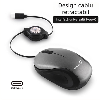 Mouse optic USB cu cablu, 1000 DPI, 3 butoane, pentru laptopuri, cablu 78 cm