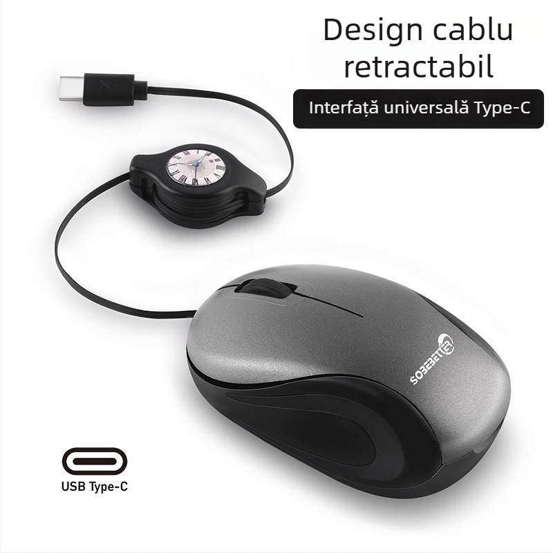 Mouse optic USB cu cablu, 1000 DPI, 3 butoane, pentru laptopuri, cablu 78 cm