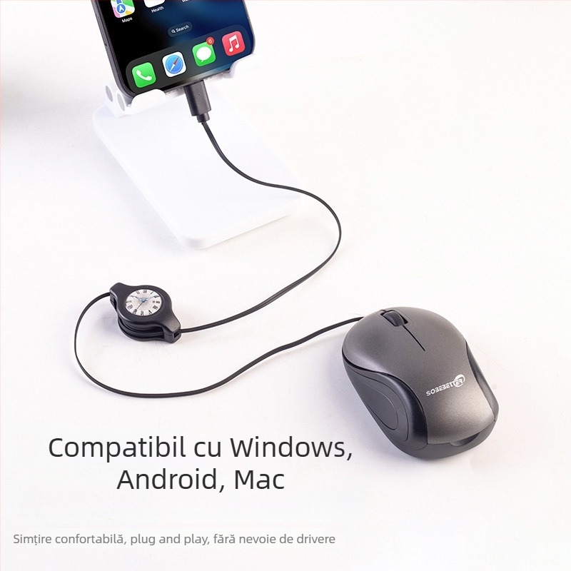 Mouse optic USB cu cablu, 1000 DPI, 3 butoane, pentru laptopuri, cablu 78 cm