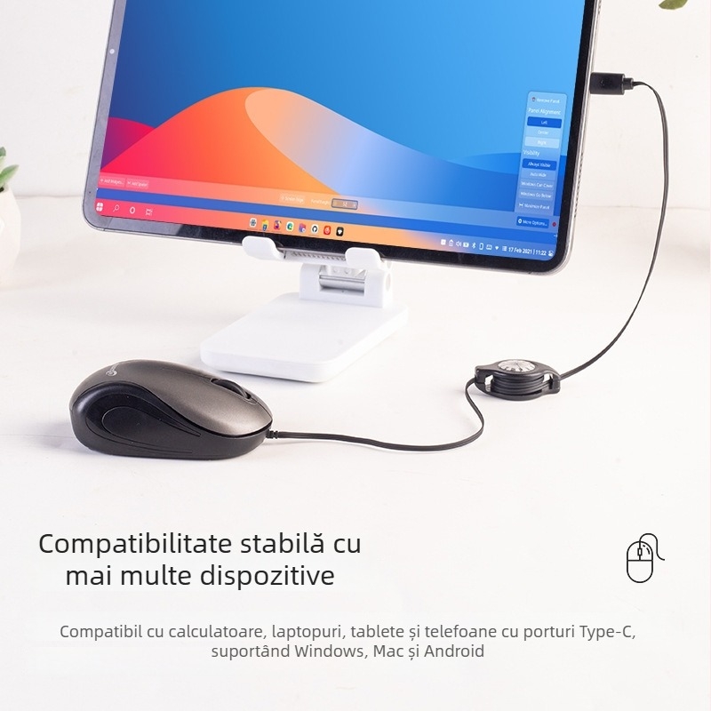 Mouse optic USB cu cablu, 1000 DPI, 3 butoane, pentru laptopuri, cablu 78 cm