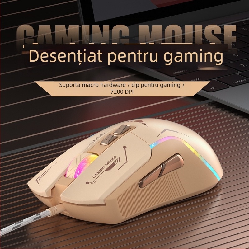 Mouse de gaming cablat cu 5600 DPI, 7 taste programabile, macro, iluminare RGB, interfață USB