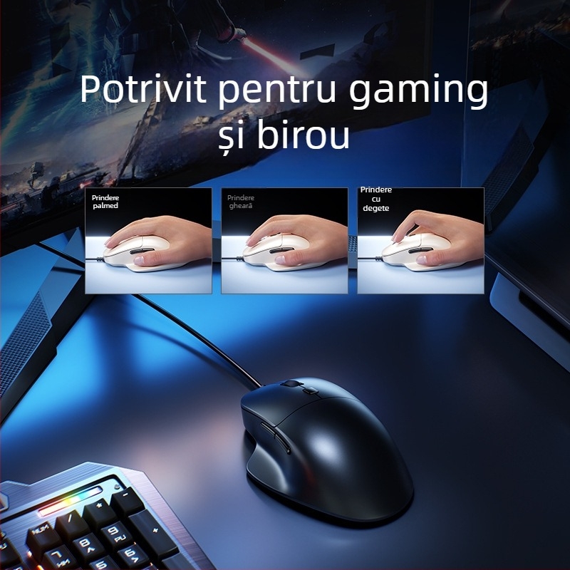Tafiq Mouse USB cablat, 1600 DPI, 4 butoane, senzor optic, ergonomic pentru desktop PC