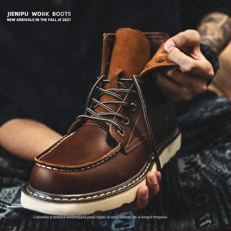 Ghete Martin pentru bărbați, partea superioară din piele de vită, talpă din material compozit, impermeabile și călduroase, stil retro