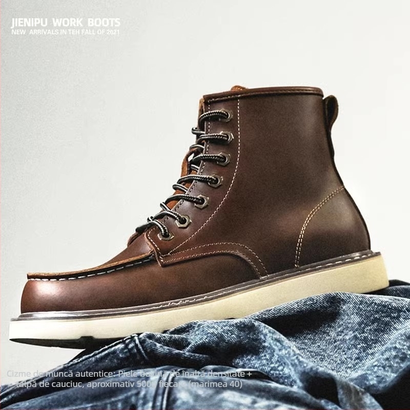 Ghete Martin pentru bărbați, partea superioară din piele de vită, talpă din material compozit, impermeabile și călduroase, stil retro