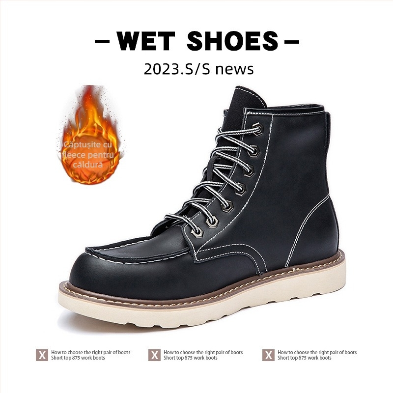 Ghete Martin pentru bărbați, partea superioară din piele de vită, talpă din material compozit, impermeabile și călduroase, stil retro